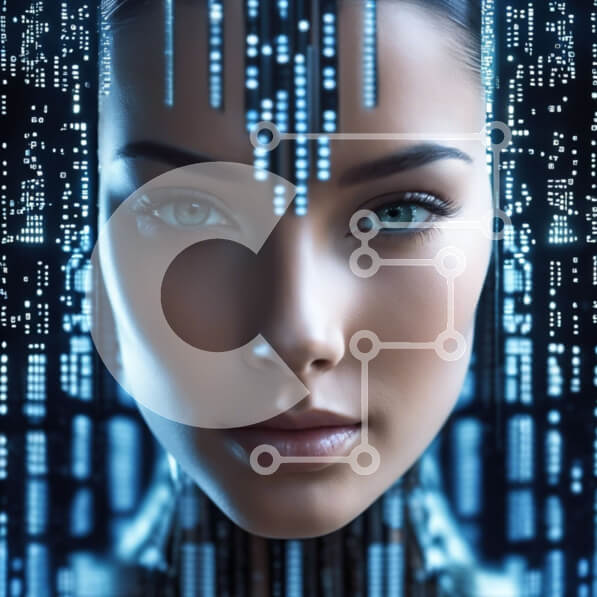 Intra Συλλεκτικό Ξύλινο Παζλ Plywood  4mm - Καλλιτεχνική αναπαράσταση γυναίκας με τεχνητό πρόσωπο και μπλε μάτια Σε Ξύλινο Κουτί - Διαστάσεις Puzzle: 10x10 cm – 25 κομμάτια