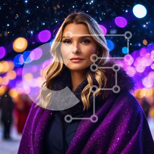 Intra Συλλεκτικό Ξύλινο Παζλ Plywood  4mm - Κομψή γυναίκα μπροστά από το φωτισμένο χριστουγεννιάτικο δέντρο τη νύχτα Σε Ξύλινο Κουτί - Διαστάσεις: 10x10 cm – 25 κομμάτια