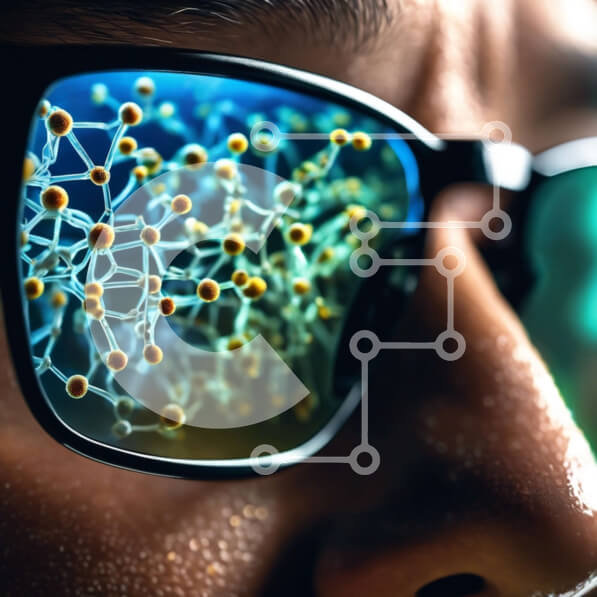 Σετ των 2 Intra Συλλεκτικό Ξύλινο Παζλ Plywood  4mm - Άνδρας που φοράει γυαλιά ηλίου με περίπλοκο μοτίβο μικροοργανισμών Σε Ξύλινο Κουτί - Διαστάσεις: 10x10 cm – 25 κομμάτια