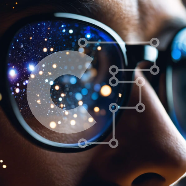 Intra Συλλεκτικό Ξύλινο Παζλ Plywood  4mm - Πρόσωπο που κοιτάζει τον έναστρο ουρανό μέσα από γυαλιά Σε Ξύλινο Κουτί - Διαστάσεις Puzzle: 10x10 cm – 25 κομμάτια