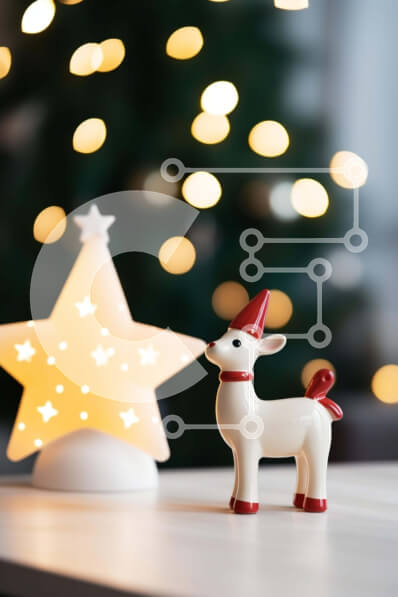 Intra Συλλεκτικό Ξύλινο Παζλ Plywood  4mm - Άσπρο ειδώλιο ελαφιού με χριστουγεννιάτικο δέντρο σε σχήμα αστεριού Σε Ξύλινο Κουτί - Διαστάσεις: 10x10 cm – 25 κομμάτια