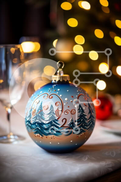 Intra Συλλεκτικό Ξύλινο Παζλ Plywood  4mm - Εορταστικό τραπέζι με ποτήρια κρασιού και στολίδι Σε Ξύλινο Κουτί - Διαστάσεις: 10x10 cm – 25 κομμάτια