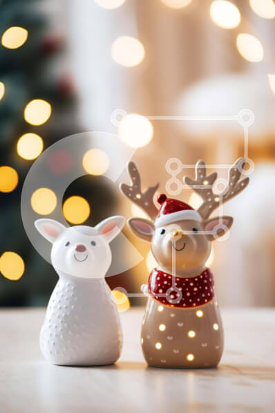 Intra Συλλεκτικό Ξύλινο Παζλ Plywood  4mm - Χριστουγεννιάτικα στολίδια με τάρανδο και λαγουδάκι Σε Ξύλινο Κουτί - Διαστάσεις Puzzle: 10x10 cm – 25 κομμάτια