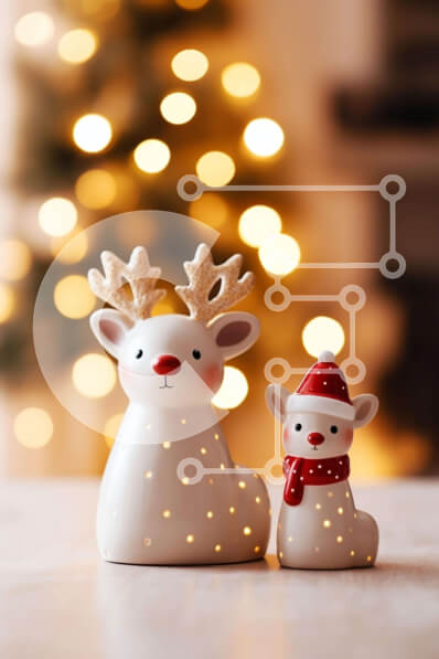 Intra Συλλεκτικό Ξύλινο Παζλ Plywood  4mm - Κεραμικά ειδώλια ταράνδων σε ένα γιορτινό τραπέζι Σε Ξύλινο Κουτί - Διαστάσεις: 10x10 cm – 25 κομμάτια