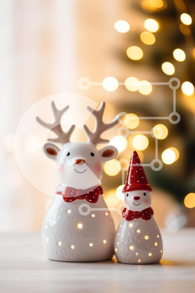 Intra Συλλεκτικό Ξύλινο Παζλ Plywood  4mm - Κεραμικά ειδώλια ταράνδων με χιόνι που πέφτει Σε Ξύλινο Κουτί - Διαστάσεις: 10x10 cm – 25 κομμάτια