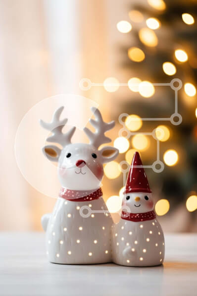 Intra Συλλεκτικό Ξύλινο Παζλ Plywood  4mm - Στολίδια με τάρανδο και χιονάνθρωπο στο τραπέζι Σε Ξύλινο Κουτί - Διαστάσεις Puzzle: 10x10 cm – 25 κομμάτια