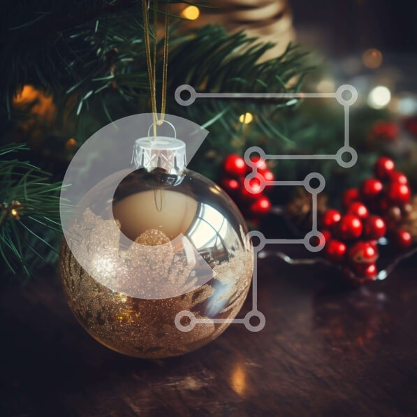 Intra Συλλεκτικό Ξύλινο Παζλ Plywood  4mm - Στολίδι με χρυσή μπάλα που κρέμεται από χριστουγεννιάτικο δέντρο με κόκκινα και πράσινα διακοσμητικά Σε Ξύλινο Κουτί - Διαστάσεις: 10x10 cm – 25 κομμάτια