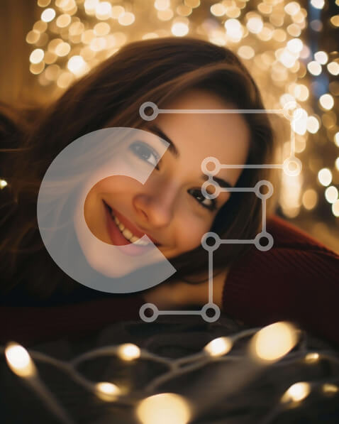 Intra Συλλεκτικό Ξύλινο Παζλ Plywood  4mm - Νεαρή γυναίκα που γιορτάζει περιτριγυρισμένη από φώτα Σε Ξύλινο Κουτί - Διαστάσεις Puzzle: 10x10 cm – 25 κομμάτια