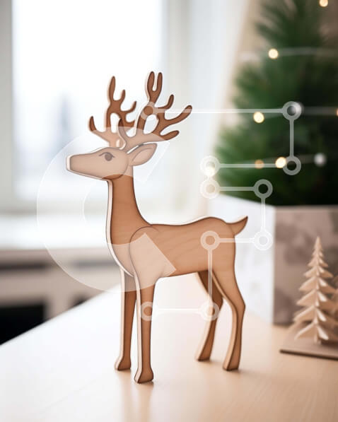 Intra Συλλεκτικό Ξύλινο Παζλ Plywood  4mm - Ξύλινο ειδώλιο ελαφιού στο γιορτινό τραπέζι με φόντο το χριστουγεννιάτικο δέντρο Σε Ξύλινο Κουτί - Διαστάσεις: 10x10 cm – 25 κομμάτια