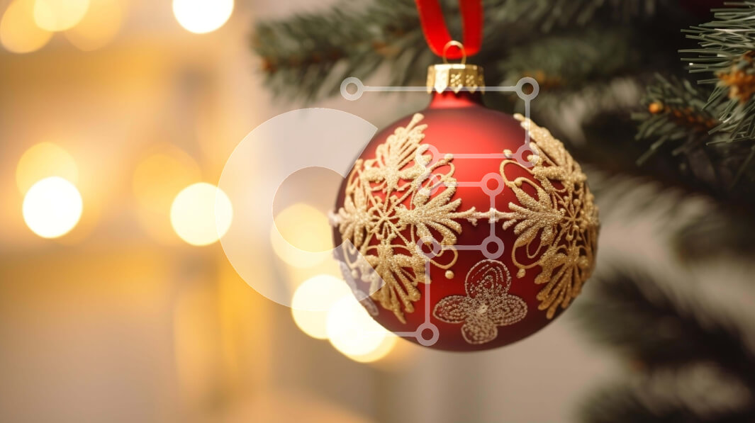 Intra Συλλεκτικό Ξύλινο Παζλ Plywood  4mm - Κόκκινη μπάλα στολίδι που κρέμεται από χριστουγεννιάτικο δέντρο με λευκά και χρυσά διακοσμητικά Σε Ξύλινο Κουτί - Διαστάσεις: 10x10 cm – 25 κομμάτια