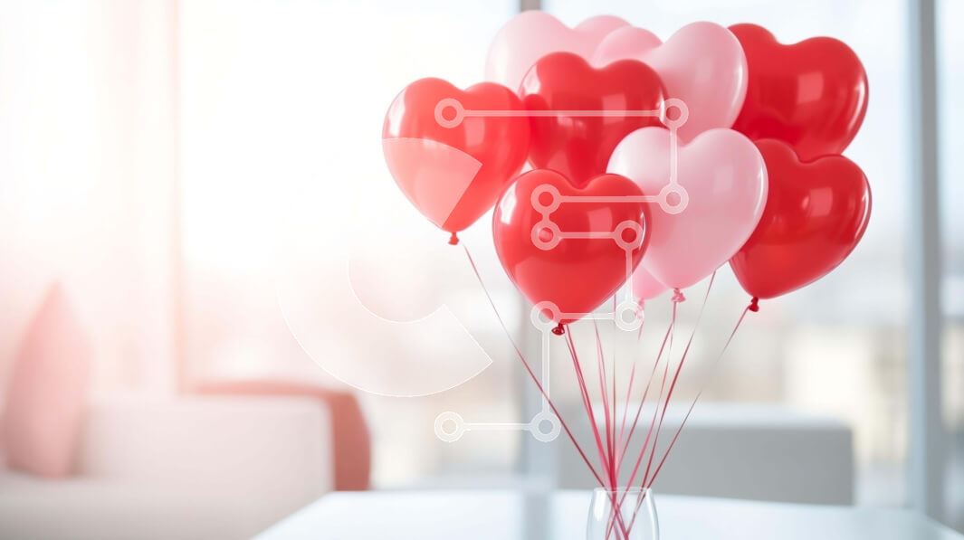 Intra Συλλεκτικό Ξύλινο Παζλ Plywood  4mm - Βάζο με κόκκινα και ροζ μπαλόνια σε σχήμα καρδιάς σε ένα τραπέζι Σε Ξύλινο Κουτί - Διαστάσεις Puzzle: 10x10 cm – 25 κομμάτια