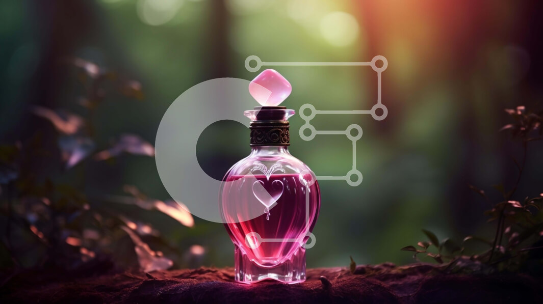 Intra Συλλεκτικό Ξύλινο Παζλ Plywood  4mm - Ροζ μπουκάλι αρώματος σε δάσος Σε Ξύλινο Κουτί - Διαστάσεις Puzzle: 10x10 cm – 25 κομμάτια