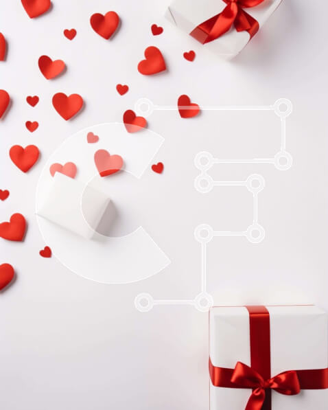 Intra Συλλεκτικό Ξύλινο Παζλ Plywood  4mm - Κόκκινες καρδιές που πέφτουν σε λευκό φόντο με κουτιά δώρων Σε Ξύλινο Κουτί - Διαστάσεις Puzzle: 10x10 cm – 25 κομμάτια