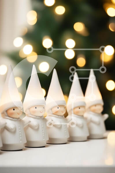 Intra Συλλεκτικό Ξύλινο Παζλ Plywood  4mm - Σειρά από λευκά αγαλματίδια με φώτα διακοπών Σε Ξύλινο Κουτί - Διαστάσεις: 10x10 cm – 25 κομμάτια