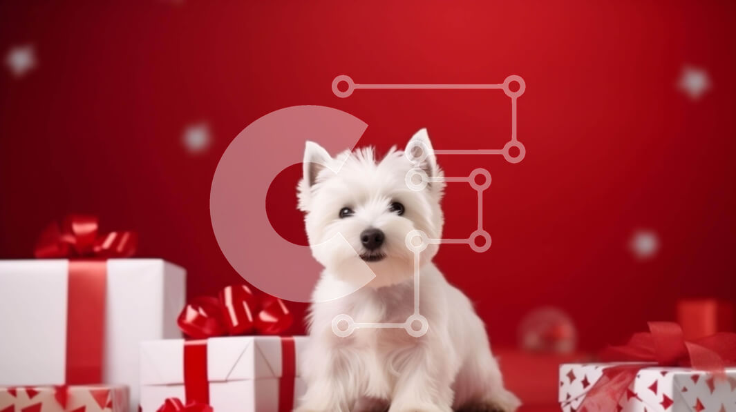 Σετ των 2 Intra Συλλεκτικό Ξύλινο Παζλ Plywood  4mm - Χαριτωμένο σκυλί τεριέ West Highland με κόκκινα κουτιά δώρων Σε Ξύλινο Κουτί - Διαστάσεις: 10x10 cm – 25 κομμάτια