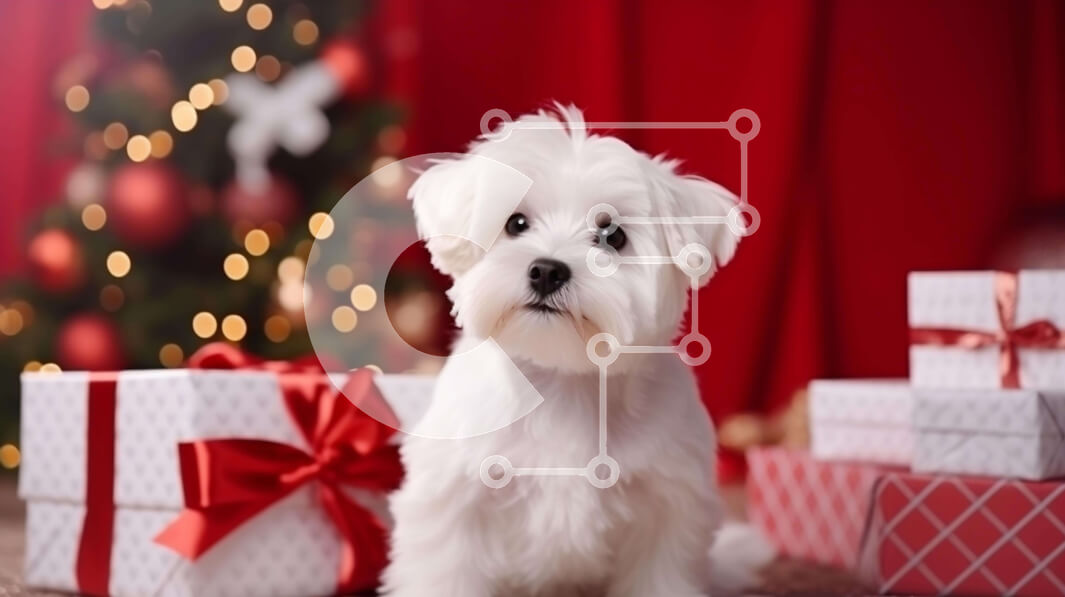 Σετ των 2 Intra Συλλεκτικό Ξύλινο Παζλ Plywood  4mm - Αξιολάτρευτο λευκό σκυλί που περιβάλλεται από χριστουγεννιάτικα δώρα Σε Ξύλινο Κουτί - Διαστάσεις: 10x10 cm – 25 κομμάτια