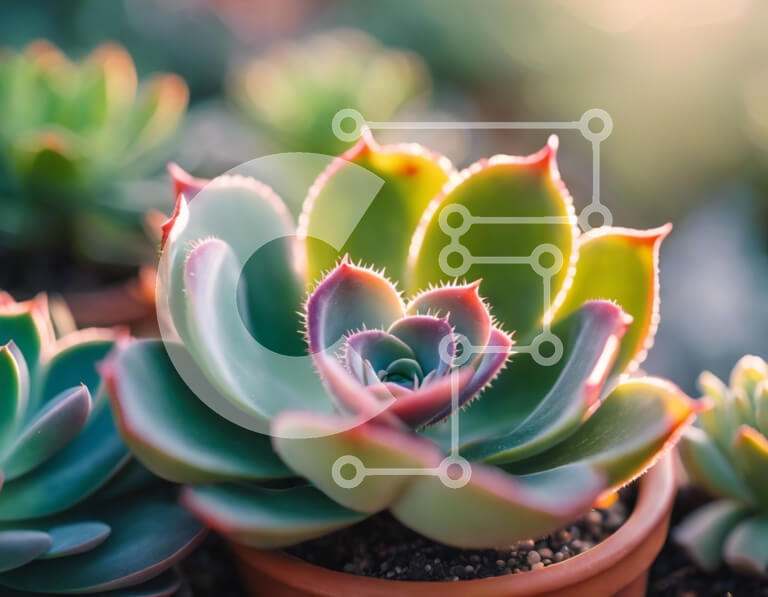 Intra Συλλεκτικό Ξύλινο Παζλ Plywood  4mm - Ομάδα παχύφυτων φυτών σε μικρές γλάστρες Σε Ξύλινο Κουτί - Διαστάσεις: 10x10 cm – 25 κομμάτια