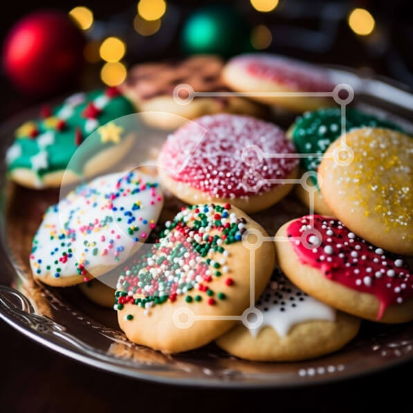 Σετ των 2 Intra Συλλεκτικό Ξύλινο Παζλ Plywood  4mm - Γιορτινά μπισκότα με πασπάλισμα και πάγωμα σε ασημένιο πιάτο Σε Ξύλινο Κουτί - Διαστάσεις: 10x10 cm – 25 κομμάτια