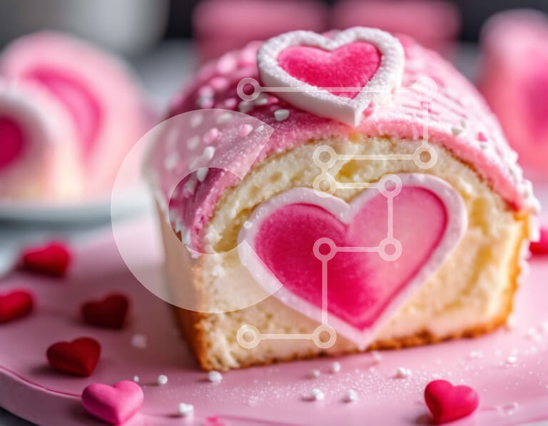 Σετ των 2 Intra Συλλεκτικό Ξύλινο Παζλ Plywood  4mm - Φέτα κέικ με ροζ πάγωμα και ψεκασμούς σε σχήμα καρδιάς Σε Ξύλινο Κουτί - Διαστάσεις: 10x10 cm – 25 κομμάτια