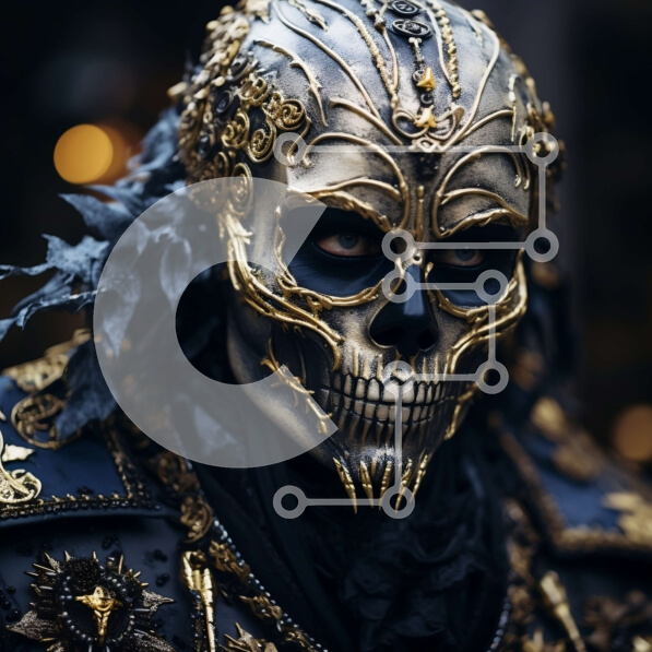 Intra Συλλεκτικό Ξύλινο Παζλ Plywood  4mm - Περίπλοκη μαύρη και χρυσή μάσκα κρανίου Σε Ξύλινο Κουτί - Διαστάσεις Puzzle: 10x10 cm – 25 κομμάτια