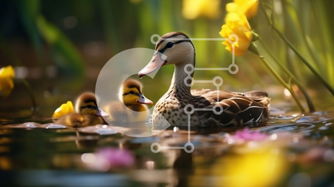 Intra Συλλεκτικό Ξύλινο Παζλ Plywood  4mm - Μητέρα πάπια με παπάκια που κολυμπούν σε μια λίμνη Σε Ξύλινο Κουτί - Διαστάσεις: 10x10 cm – 25 κομμάτια