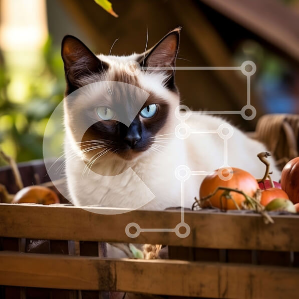 Intra Συλλεκτικό Ξύλινο Παζλ Plywood  4mm - Σιαμέζικη γάτα σε ένα καλάθι με κολοκύθες Σε Ξύλινο Κουτί - Διαστάσεις: 10x10 cm – 25 κομμάτια