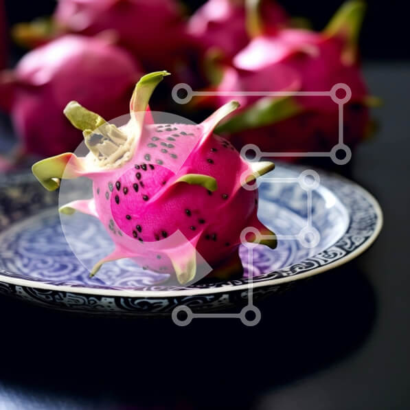 Σετ των 2 Intra Συλλεκτικό Ξύλινο Παζλ Plywood  4mm - Ζωντανό και πολύχρωμο φρούτο δράκου σε ένα κομψό μαύρο πιάτο Σε Ξύλινο Κουτί - Διαστάσεις: 10x10 cm – 25 κομμάτια