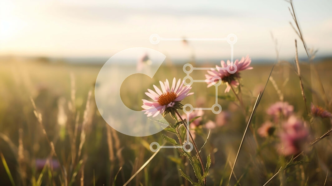 Intra Συλλεκτικό Ξύλινο Παζλ Plywood  4mm - Ηλιοβασίλεμα πάνω από ανθισμένα λουλούδια και ψηλά χόρτα σε ένα χωράφι Σε Ξύλινο Κουτί - Διαστάσεις: 10x10 cm – 25 κομμάτια