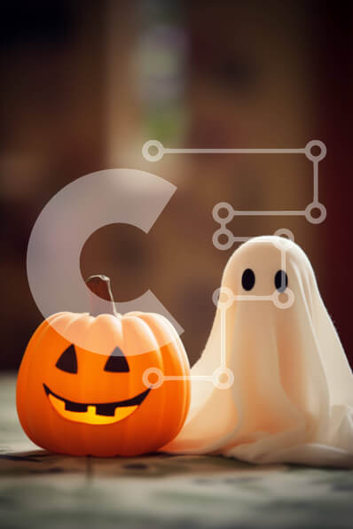 Intra Συλλεκτικό Ξύλινο Παζλ Plywood  4mm - Διακοσμήσεις αποκριών - ειδώλιο κολοκύθας και φάντασμα Σε Ξύλινο Κουτί - Διαστάσεις Puzzle: 10x10 cm – 25 κομμάτια