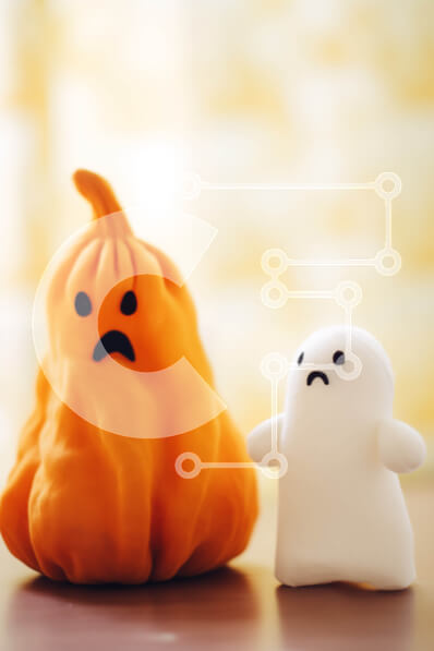 Intra Συλλεκτικό Ξύλινο Παζλ Plywood  4mm - Λευκές και πορτοκαλί φιγούρες κολοκύθας παιχνιδιών Σε Ξύλινο Κουτί - Διαστάσεις Puzzle: 10x10 cm – 25 κομμάτια