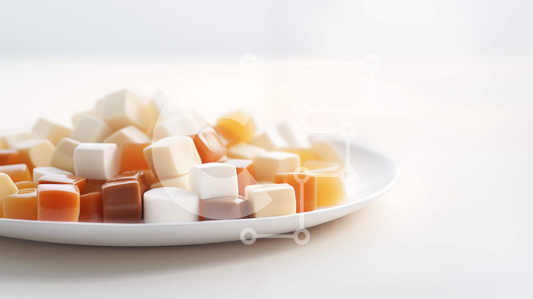 Σετ των 2 Intra Συλλεκτικό Ξύλινο Παζλ Plywood  4mm - Ποικιλία καραμέλα σε λευκό πιάτο Σε Ξύλινο Κουτί - Διαστάσεις: 10x10 cm – 25 κομμάτια