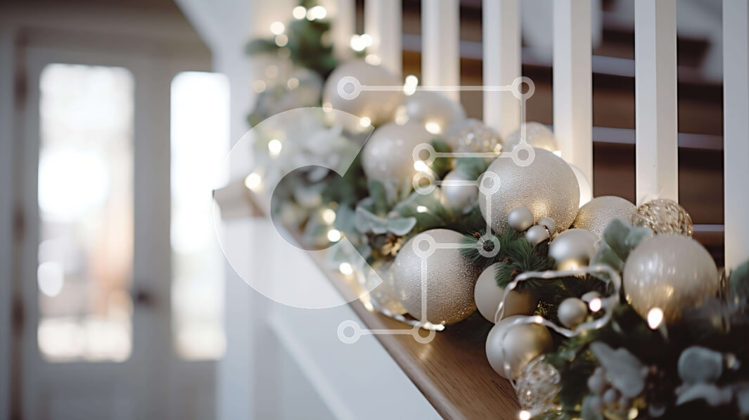 Intra Συλλεκτικό Ξύλινο Παζλ Plywood  4mm - Γιορτινή διακόσμηση σκάλας με λευκά και χρυσά στολίδια Σε Ξύλινο Κουτί - Διαστάσεις: 10x10 cm – 25 κομμάτια