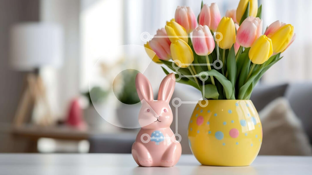Intra Συλλεκτικό Ξύλινο Παζλ Plywood  4mm - Βάζα Pink Bunny Rabbit and Tulip Σε Ξύλινο Κουτί - Διαστάσεις: 10x10 cm – 25 κομμάτια