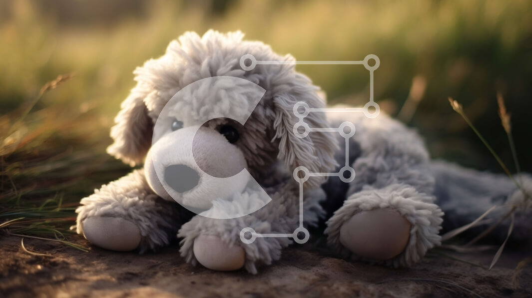 Intra Συλλεκτικό Ξύλινο Παζλ Plywood  4mm - Αξιολάτρευτο γκρι γεμιστό σκυλί που στηρίζεται στο γρασίδι Σε Ξύλινο Κουτί - Διαστάσεις: 10x10 cm – 25 κομμάτια