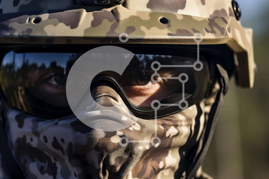 Intra Συλλεκτικό Ξύλινο Παζλ Plywood  4mm - Άνδρας με στρατιωτική στολή με μάσκα προσώπου παραλλαγής και γυαλιά Σε Ξύλινο Κουτί - Διαστάσεις Puzzle: 10x10 cm – 25 κομμάτια