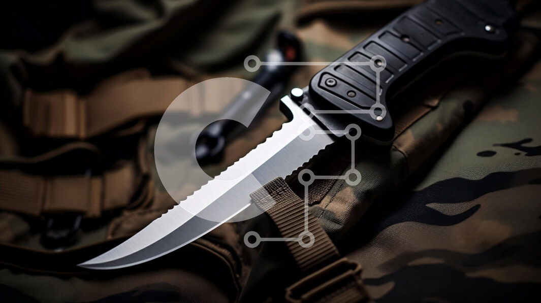 Intra Συλλεκτικό Ξύλινο Παζλ Plywood  4mm - Μαχαίρι σε στρατιωτικό καμουφλαρισμένο σακίδιο Σε Ξύλινο Κουτί - Διαστάσεις: 10x10 cm – 25 κομμάτια