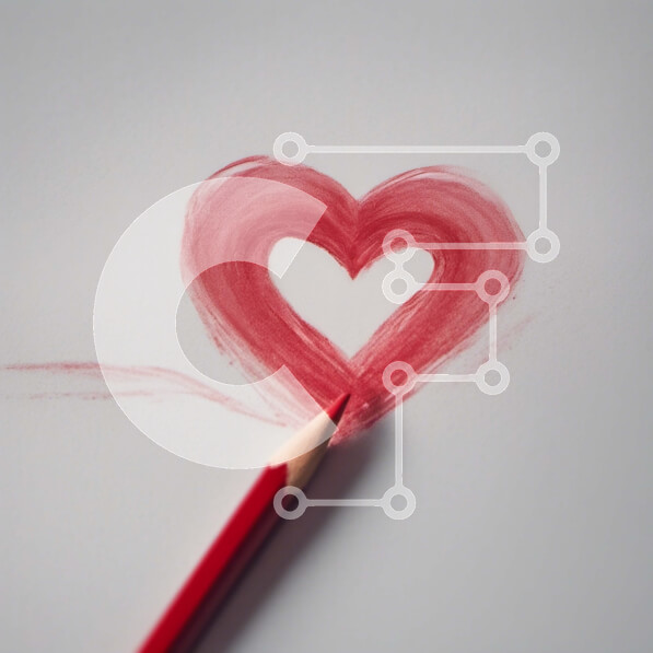 Intra Συλλεκτικό Ξύλινο Παζλ Plywood  4mm - Κόκκινο μολύβι που σχεδιάζει σχήμα καρδιάς σε χαρτί Σε Ξύλινο Κουτί - Διαστάσεις Puzzle: 10x10 cm – 25 κομμάτια