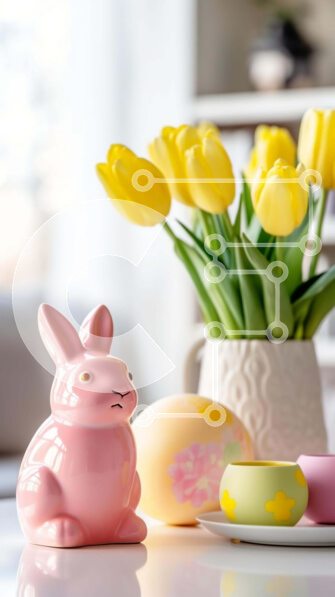 Intra Συλλεκτικό Ξύλινο Παζλ Plywood  4mm - Σετ πασχαλινό τραπέζι με ειδώλιο λαγουδάκι και τουλίπες Σε Ξύλινο Κουτί - Διαστάσεις: 10x10 cm – 25 κομμάτια