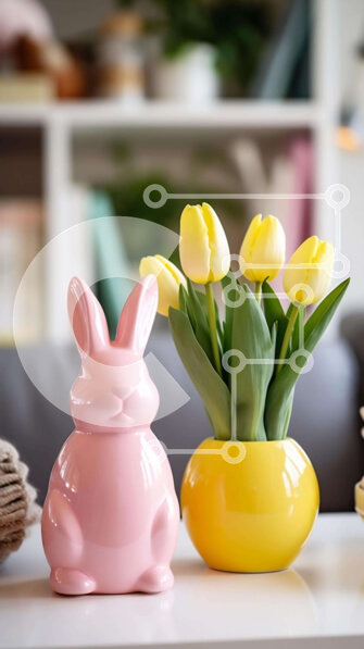 Intra Συλλεκτικό Ξύλινο Παζλ Plywood  4mm - Πασχαλινή διακόσμηση με βάζα σε σχήμα λαγουδάκι και τουλίπες Σε Ξύλινο Κουτί - Διαστάσεις Puzzle: 10x10 cm – 25 κομμάτια