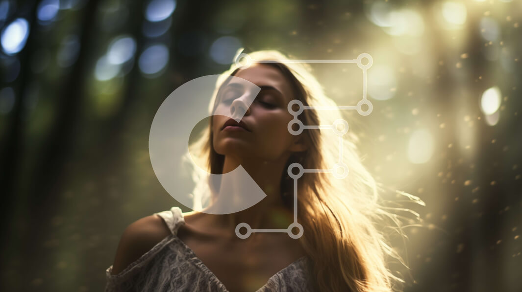 Intra Συλλεκτικό Ξύλινο Παζλ Plywood  4mm - Γυναίκα με μακριά, ξανθά μαλλιά που στέκεται στο δάσος Σε Ξύλινο Κουτί - Διαστάσεις: 10x10 cm – 25 κομμάτια