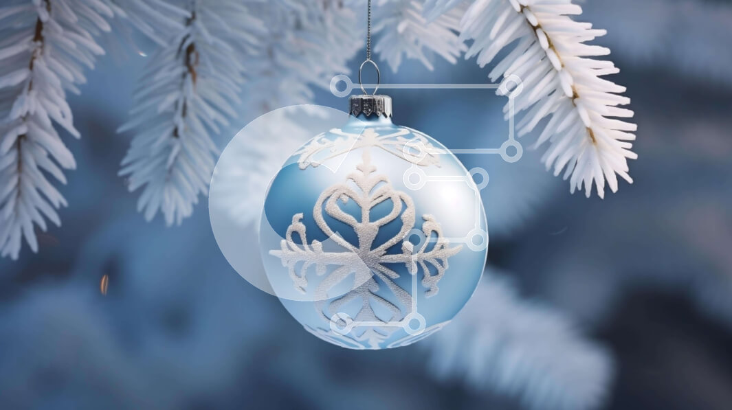 Intra Συλλεκτικό Ξύλινο Παζλ Plywood  4mm - Μπλε και άσπρο στολίδι νιφάδα χιονιού που κρέμεται σε αειθαλές δέντρο Σε Ξύλινο Κουτί - Διαστάσεις: 10x10 cm – 25 κομμάτια