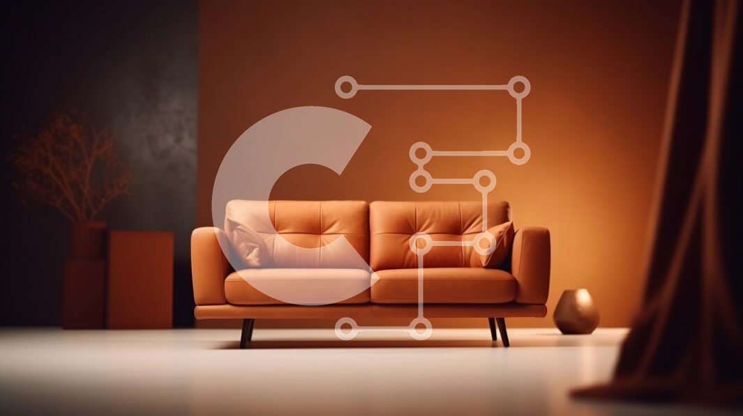 Intra Συλλεκτικό Ξύλινο Παζλ Plywood  4mm - Καφέ δερμάτινος καναπές σε δωμάτιο με σκούρο πορτοκαλί τοίχο Σε Ξύλινο Κουτί - Διαστάσεις Puzzle: 10x10 cm – 25 κομμάτια