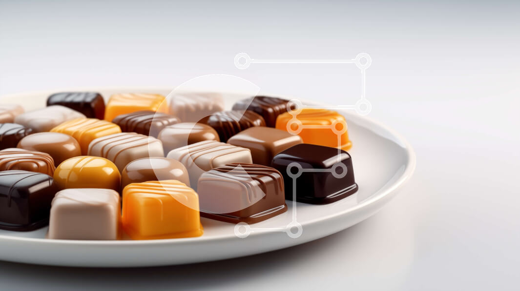 Σετ των 2 Intra Συλλεκτικό Ξύλινο Παζλ Plywood  4mm - Ανάμικτες καραμέλες σε ένα λευκό πιάτο Σε Ξύλινο Κουτί - Διαστάσεις: 10x10 cm – 25 κομμάτια