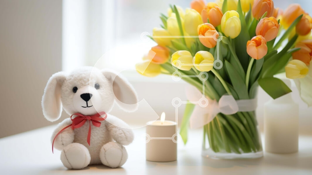 Intra Συλλεκτικό Ξύλινο Παζλ Plywood  4mm - Ζεστή σύνθεση με λαγουδάκι και τουλίπα με κερί Σε Ξύλινο Κουτί - Διαστάσεις: 10x10 cm – 25 κομμάτια