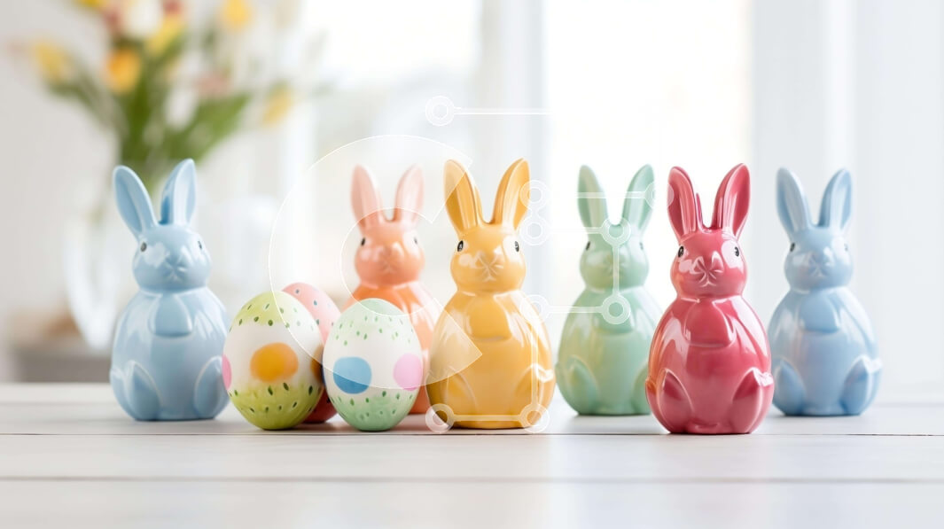 Intra Συλλεκτικό Ξύλινο Παζλ Plywood  4mm - Πολύχρωμα ειδώλια και αυγά λαγουδάκι του Πάσχα σε ξύλινο τραπέζι Σε Ξύλινο Κουτί - Διαστάσεις: 10x10 cm – 25 κομμάτια