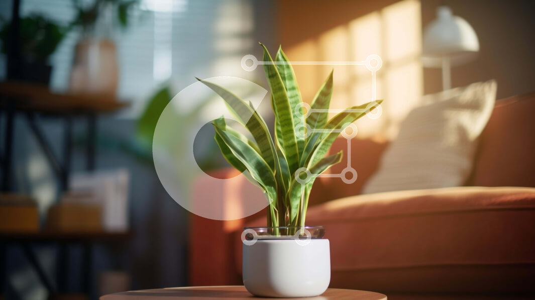 Intra Συλλεκτικό Ξύλινο Παζλ Plywood  4mm - Μικρό φυτό σε γλάστρα στο τέλος του τραπεζιού στο σαλόνι Σε Ξύλινο Κουτί - Διαστάσεις Puzzle: 10x10 cm – 25 κομμάτια