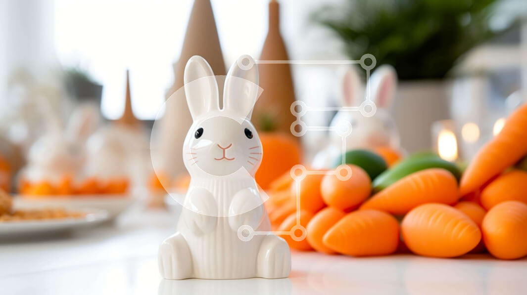 Intra Συλλεκτικό Ξύλινο Παζλ Plywood  4mm - Σύνθεση με ειδώλιο λαγουδάκι και λαχανικά του Πάσχα Σε Ξύλινο Κουτί - Διαστάσεις: 10x10 cm – 25 κομμάτια