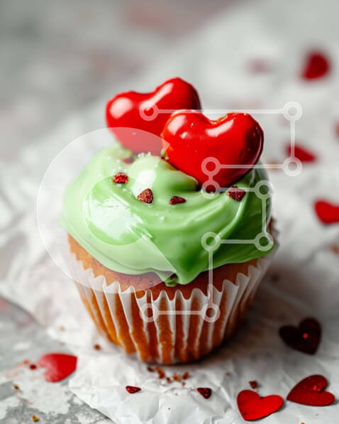 Σετ των 2 Intra Συλλεκτικό Ξύλινο Παζλ Plywood  4mm - Green Frosted Cupcake με κόκκινες καρδιές Σε Ξύλινο Κουτί - Διαστάσεις: 10x10 cm – 25 κομμάτια