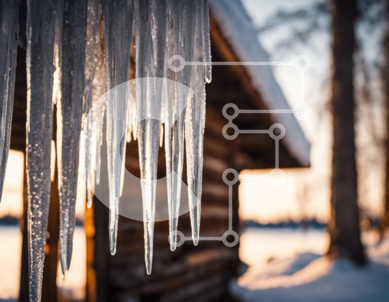 Intra Συλλεκτικό Ξύλινο Παζλ Plywood  4mm - Παγάκια που κρέμονται από μια ξύλινη καμπίνα σε ένα χιονισμένο τοπίο Σε Ξύλινο Κουτί - Διαστάσεις: 10x10 cm – 25 κομμάτια