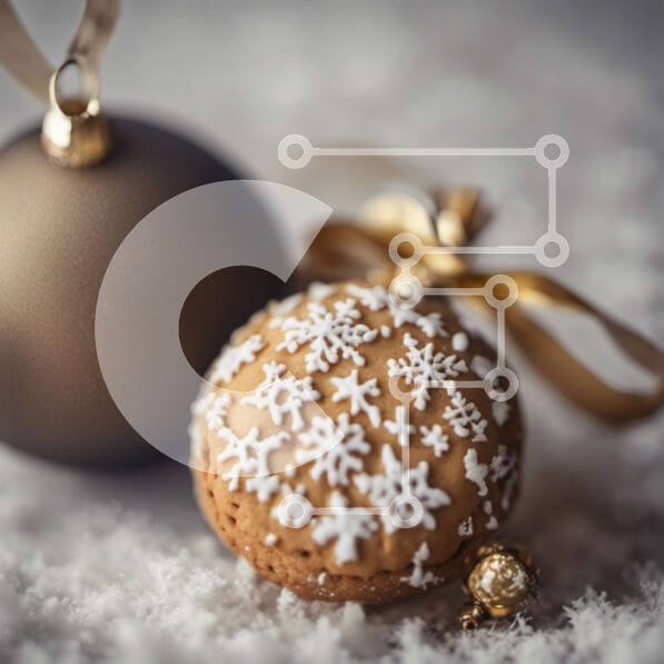 Intra Συλλεκτικό Ξύλινο Παζλ Plywood  4mm - Χριστουγεννιάτικα στολίδια με νιφάδες χιονιού και χρυσή κορδέλα Σε Ξύλινο Κουτί - Διαστάσεις Puzzle: 10x10 cm – 25 κομμάτια